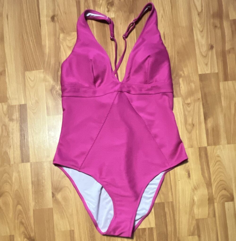 Cupshe Pink Ribbed Halter One-Piece Swimsuit XL Lined Stretch Cup